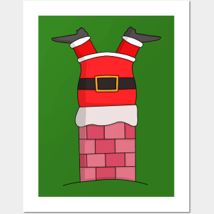 Santa Claus stuffed in the chimney Posters and Art